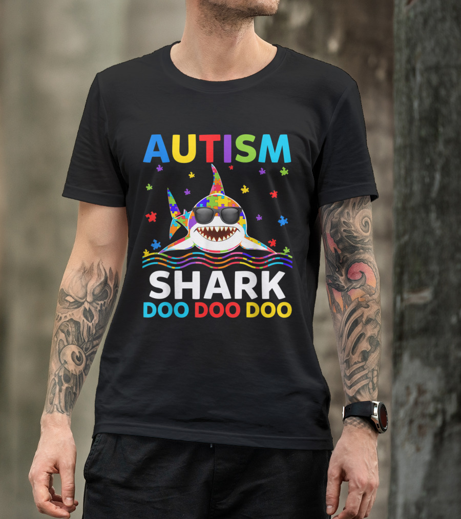 Autism Puzzle Shark Doo Doo Doo Awareness Day T-Shirt