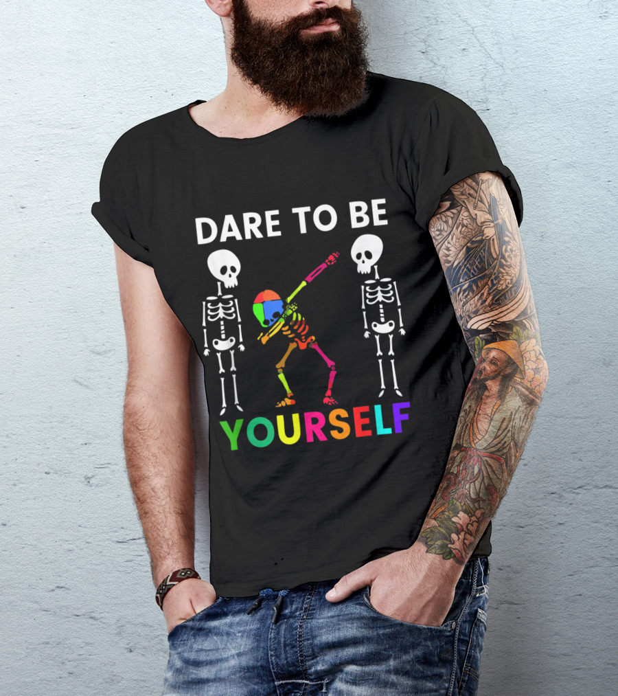 Dare To Be Yourself Funny Dabbing Autism Skeleton T-Shirt