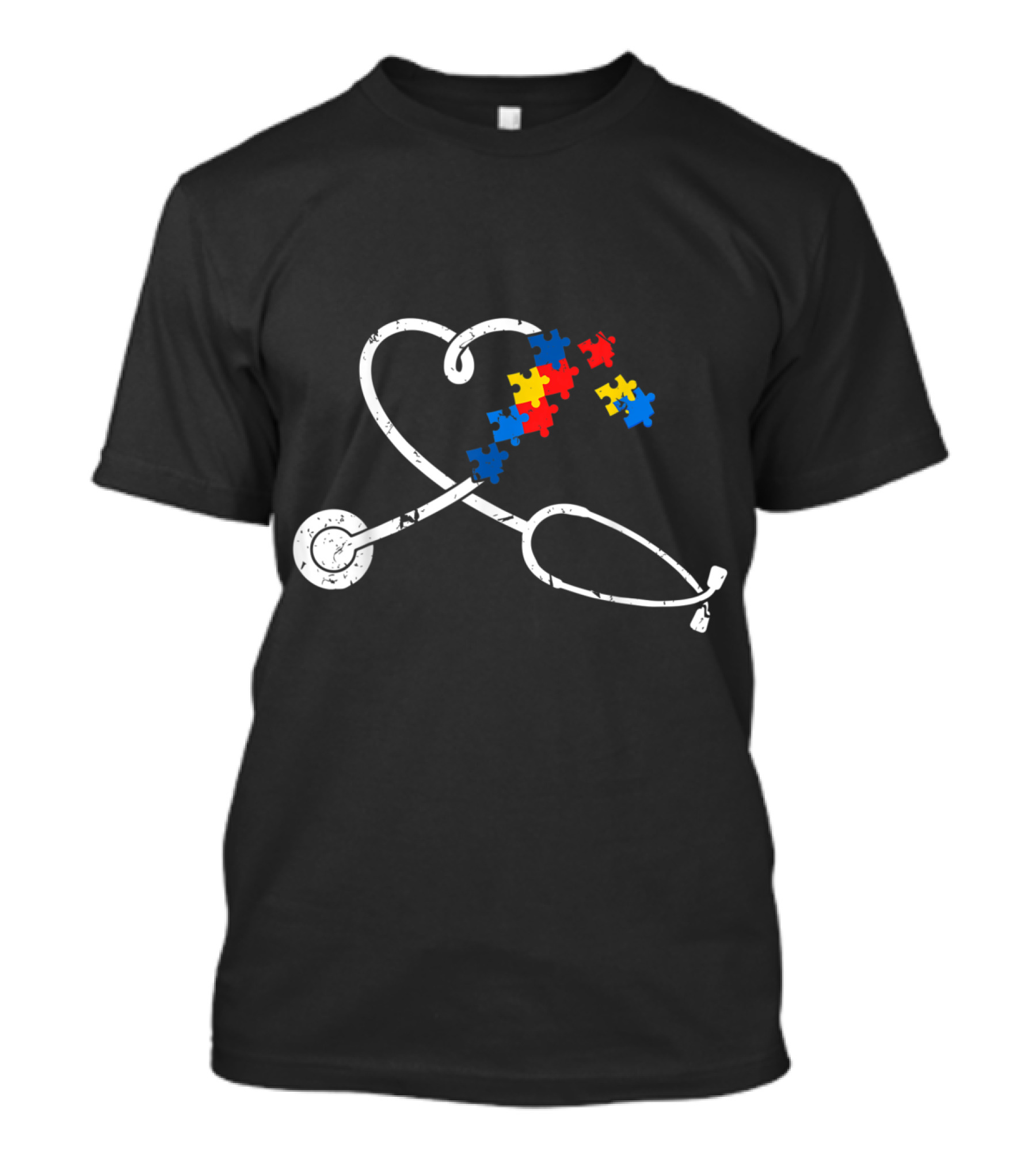 Nurse Autism Puzzle Stethoscope Heart T-Shirt