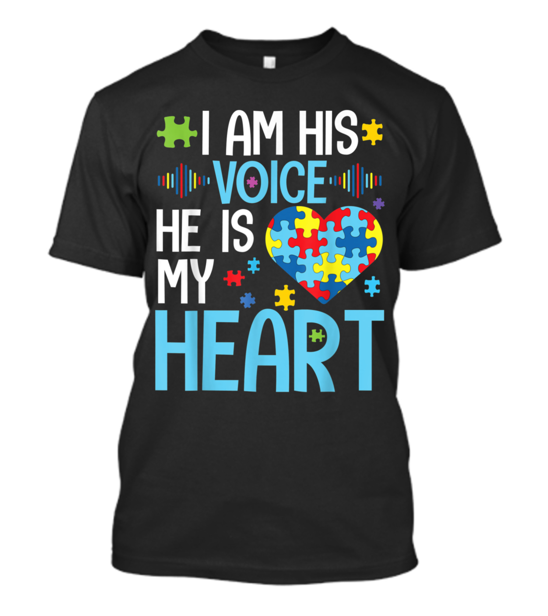 I Am His Voice He Is My Heart Autism Puzzle Heart Awareness T-Shirt