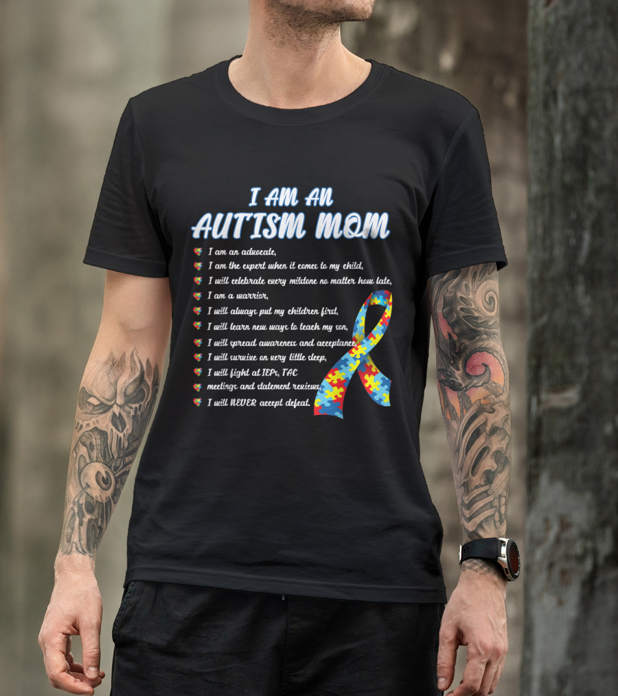I Am An Autism Mom Advocate Expert Warrior Never Accept Defeat Puzzle T-Shirt