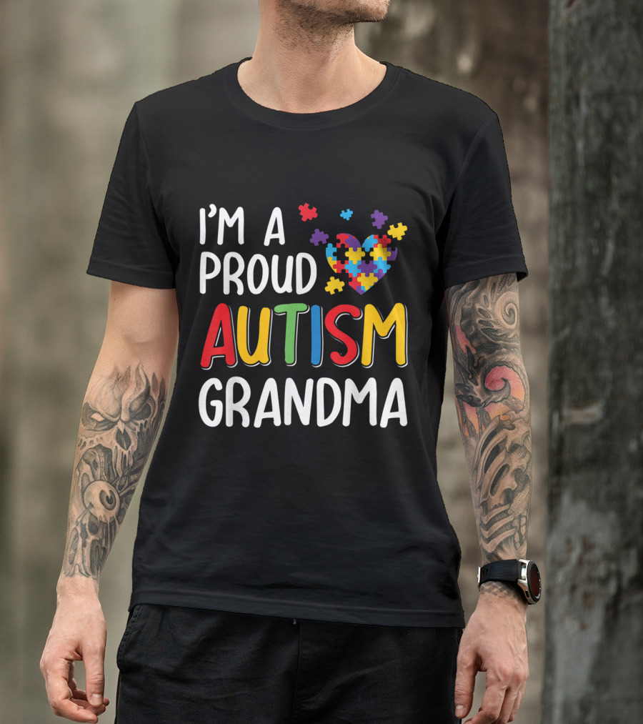 Proud Autism Grandma Heart Puzzle Autism Awareness T-Shirt