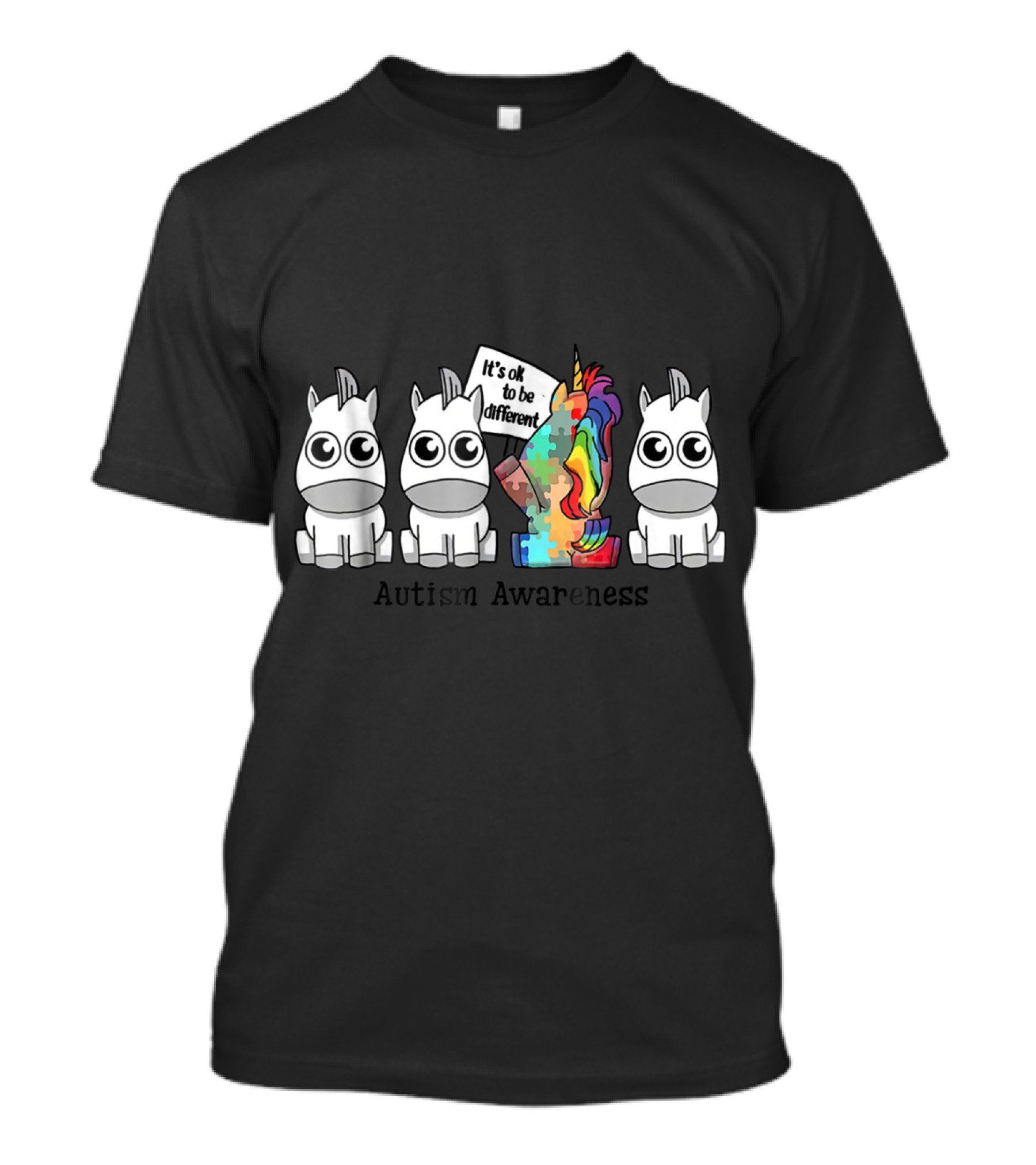 It's Ok To Be Different Autism Awareness Unicorn Colorful Puzzle Pieces T-Shirt