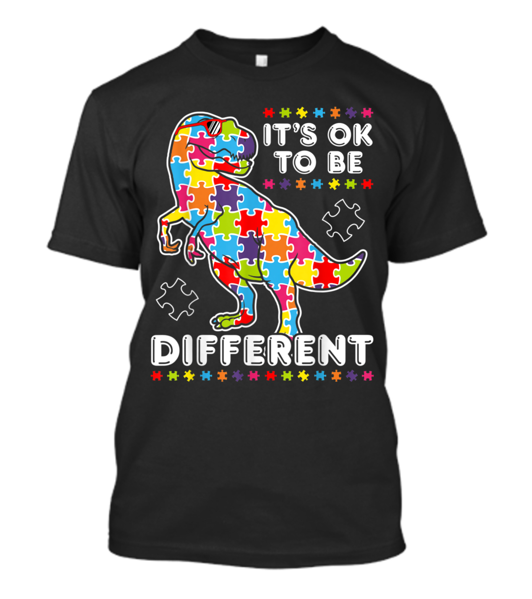 It's OK To Be Different Autism Awareness Dinosaur Puzzle T-Shirt