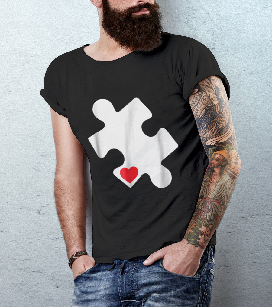 Love Autism Awareness Puzzle Heart Emblem T-Shirt