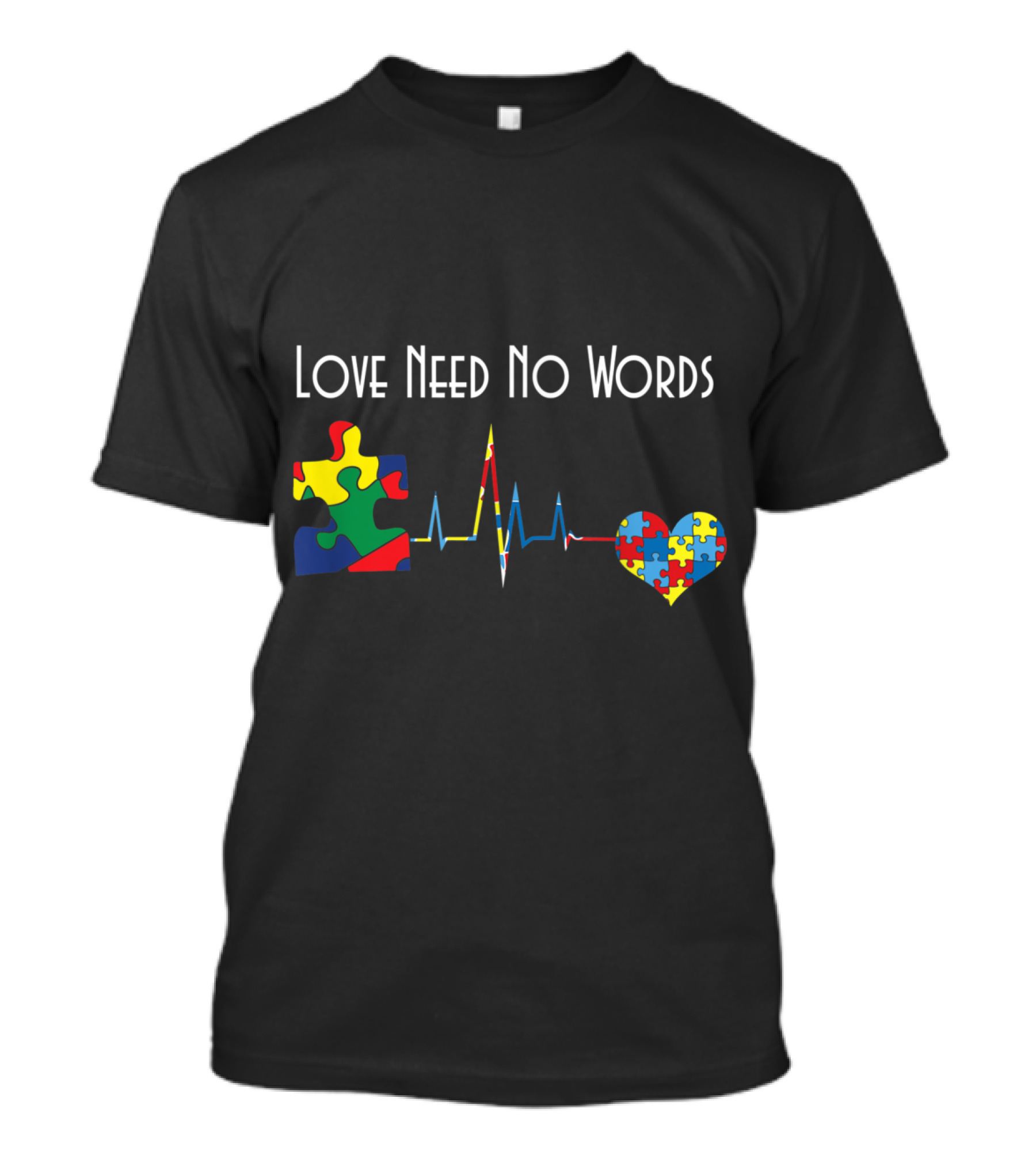 Love Need No Words Puzzle Heartbeat Autism T-Shirt