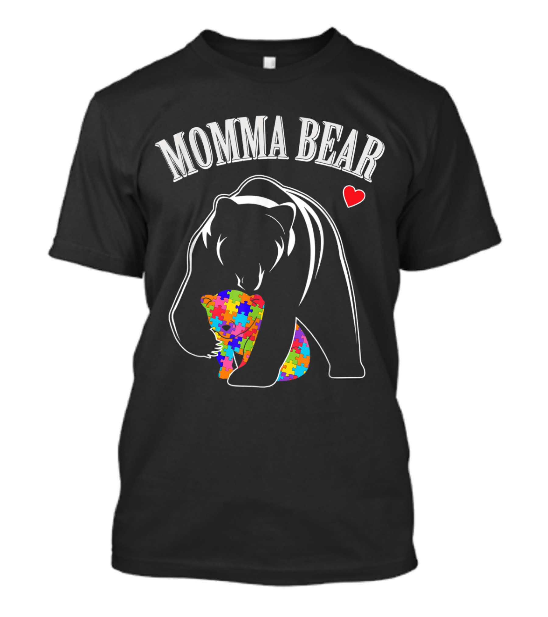 Momma Bear Autism Awareness Heart Puzzle Support T-Shirt