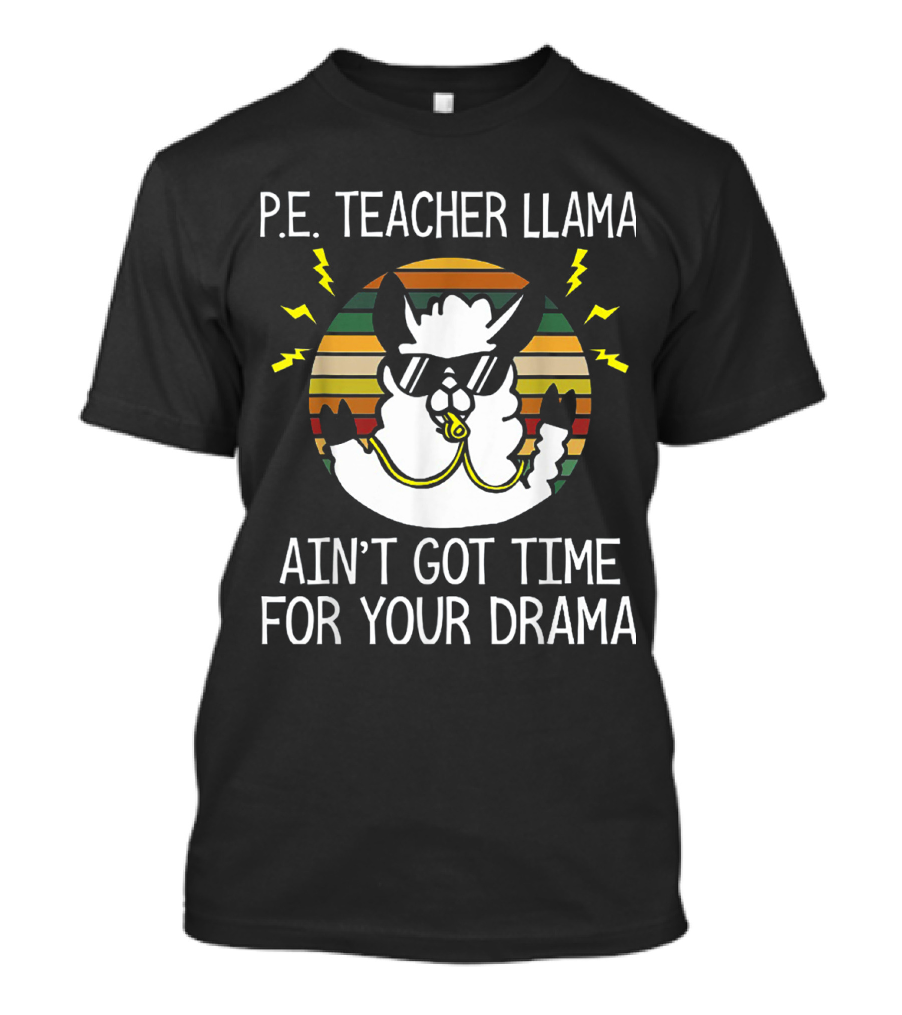 P.E. Teacher Llama Vintage Sunset Ain’t Got Time For Your Drama T-Shirt