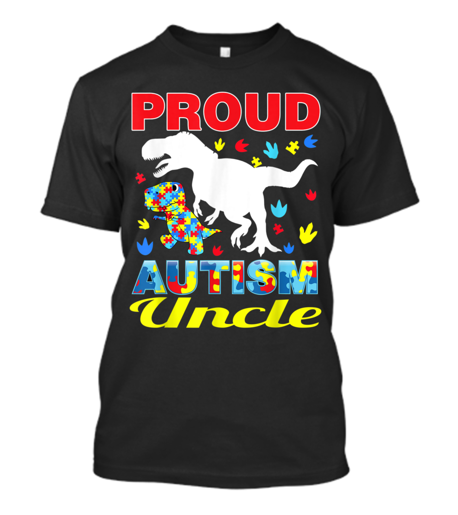 Proud Autism Uncle Dinosaur Rex Puzzle Pieces Awareness T-Shirt