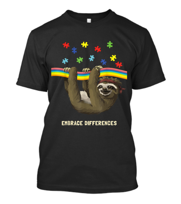 Sassy Sloth Embrace Differences Autism Awareness Puzzles T-Shirt