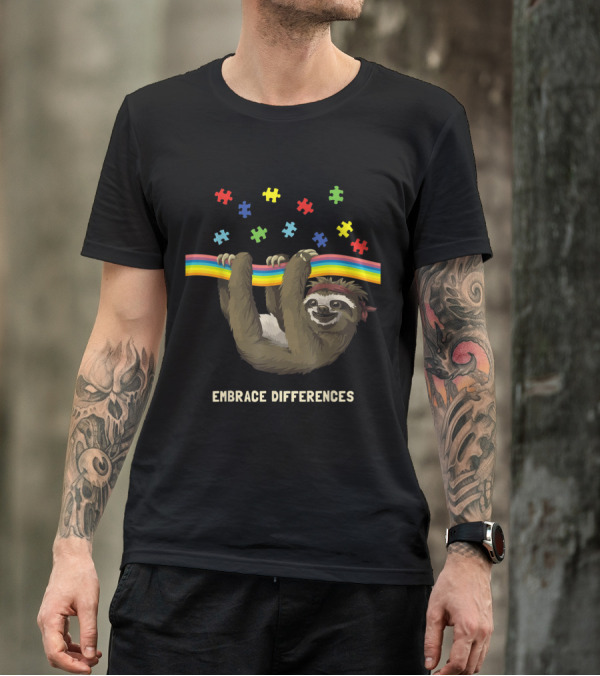 Sassy Sloth Embrace Differences Autism Awareness Puzzles T-Shirt
