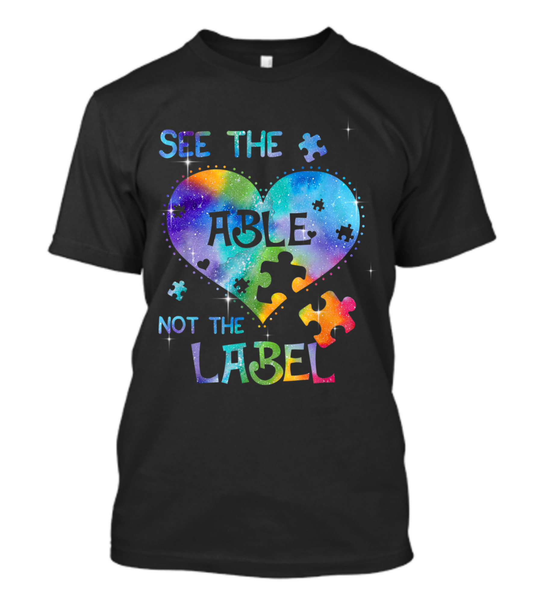 See The Able Not The Label Autism Awareness Heart Puzzle Galaxy T-Shirt