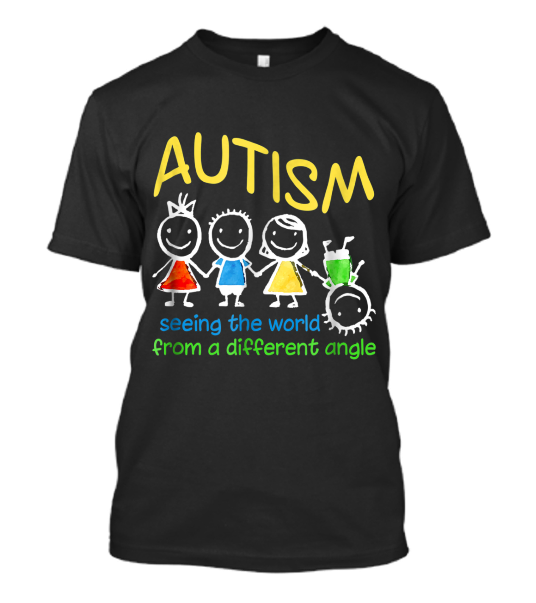 AUTISM Seeing The World From A Different Angle With Colorful Stick Figures T-Shirt