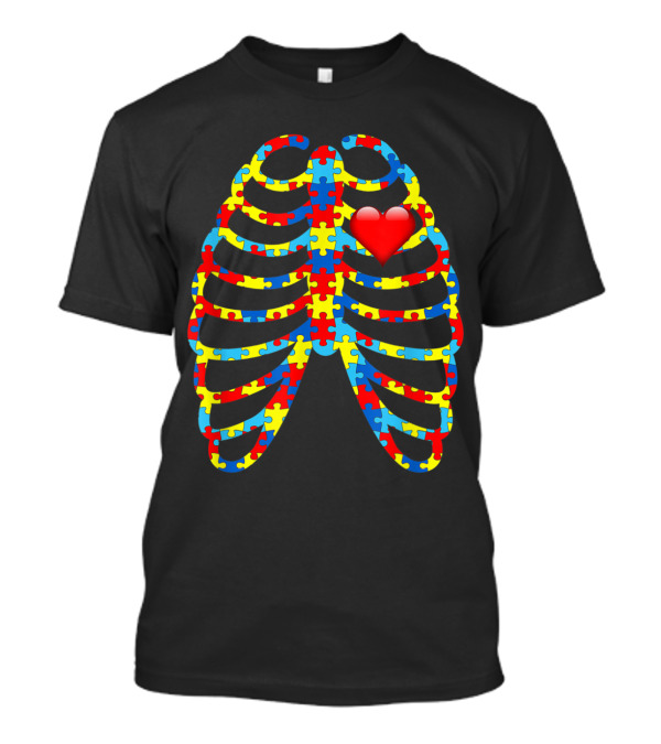 Skeleton Autism Awareness Puzzle Heart Rib Cage T-Shirt