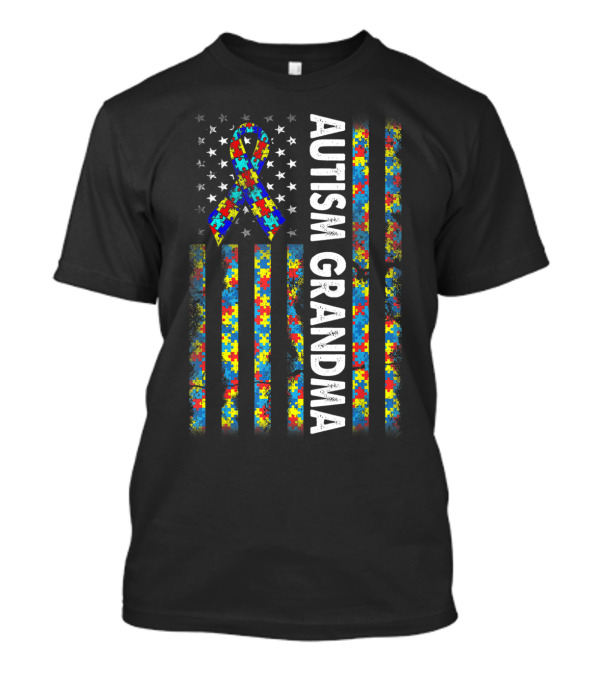 Autism Grandma American Flag Puzzle T-Shirt