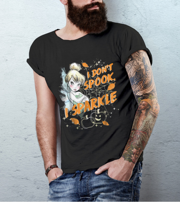 Disney Tinkerbell Halloween I Don't Spook, I Sparkle Pumpkin Leaves T-Shirt