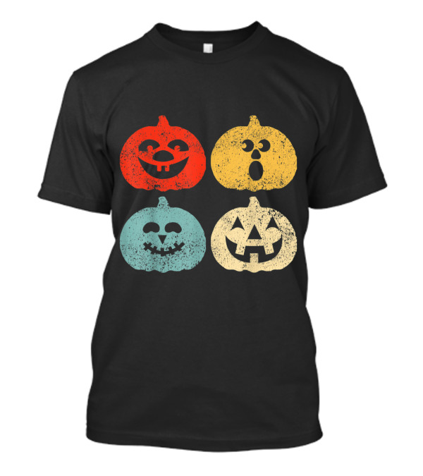 Vintage Halloween Pumpkin Faces Retro Colorful Quartet T-Shirt
