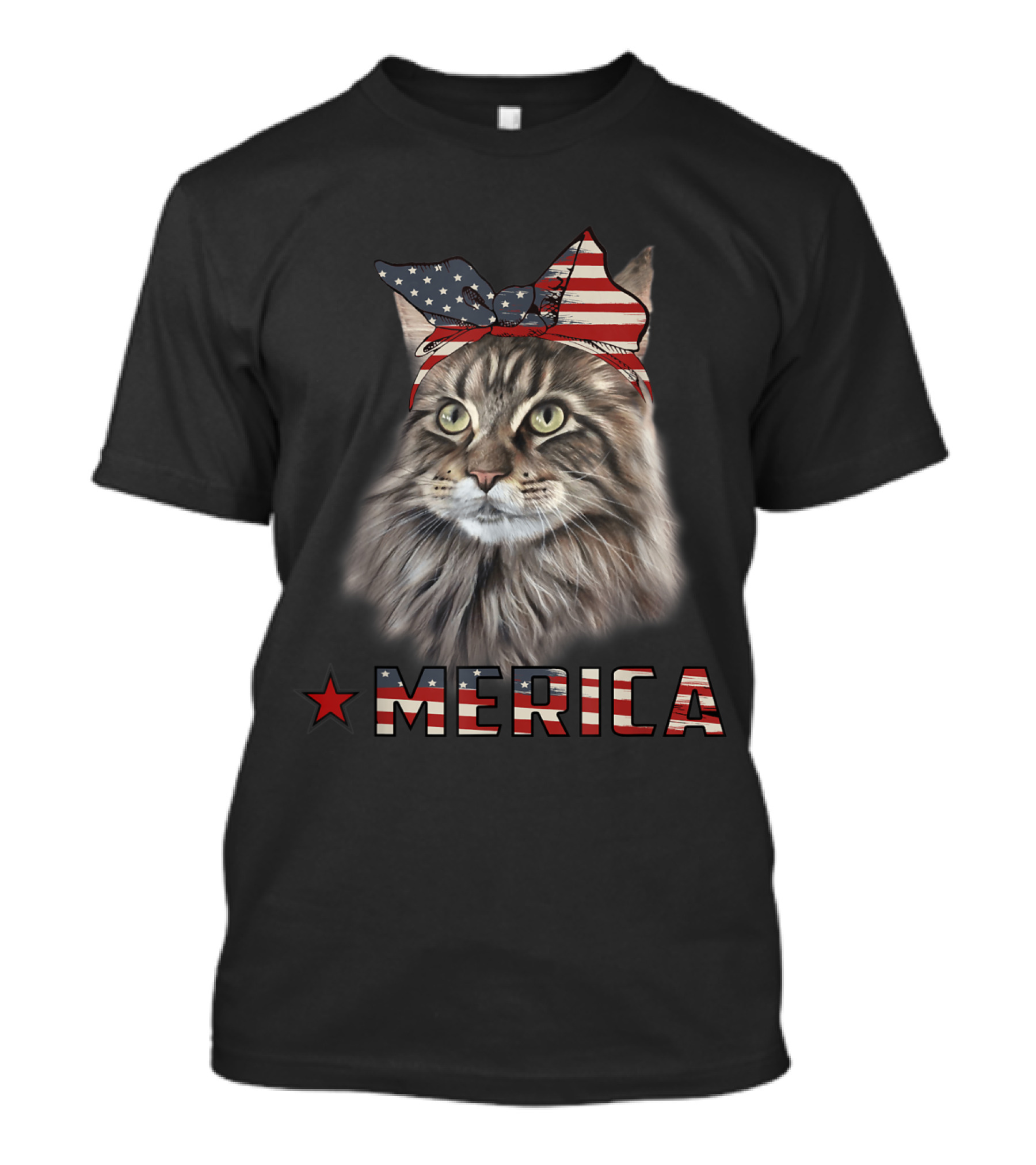 'Merica Star And Stripes Maine Coon Cat 4th Of July T-Shirt
