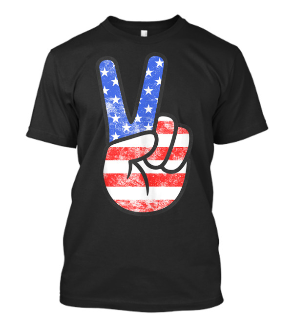 American Flag Peace Sign Hand Patriotic Fourth Of July T-Shirt