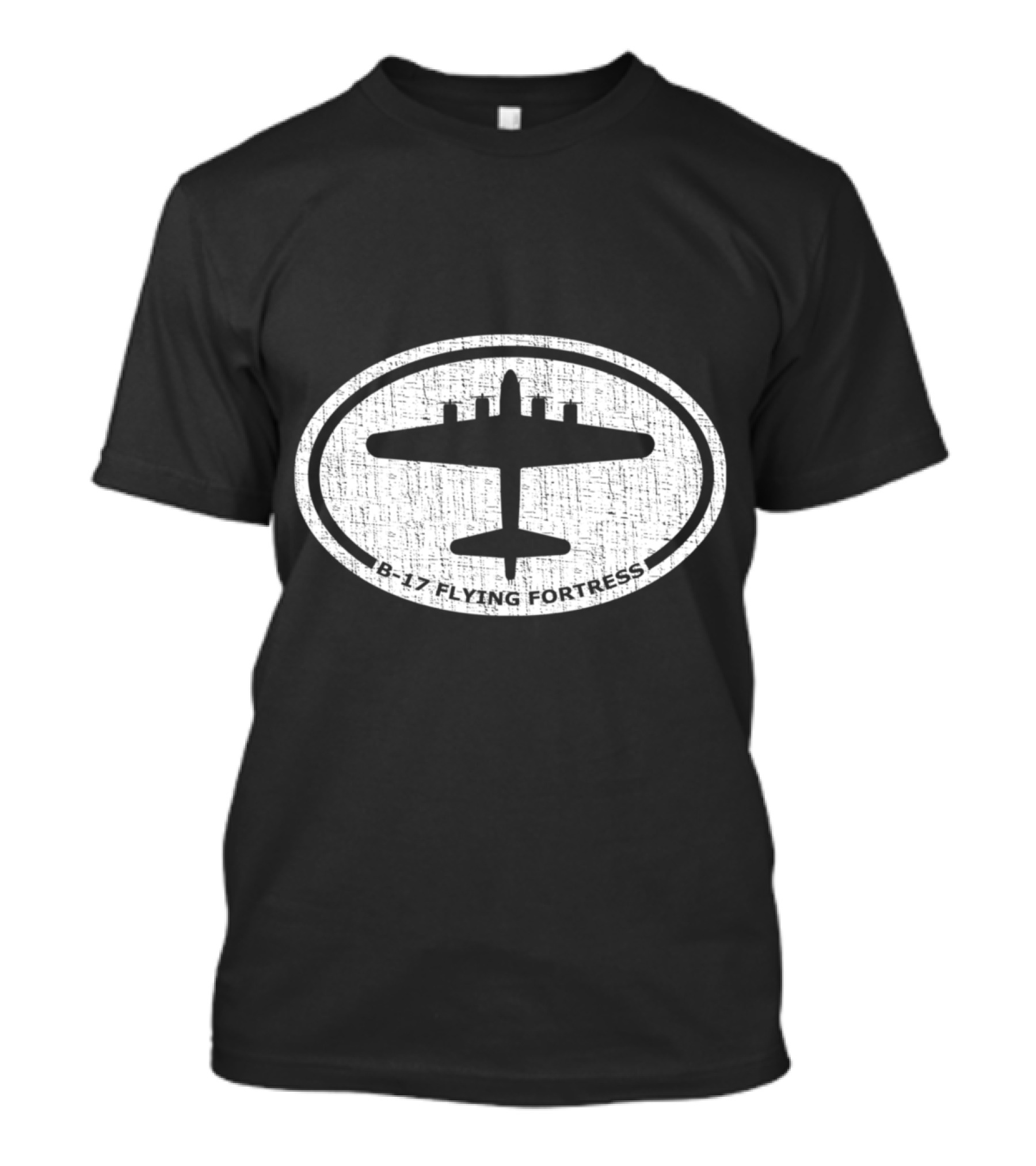 B-17 Flying Fortress WW2 Bomber Airplane Silhouette Oval Emblem T-Shirt