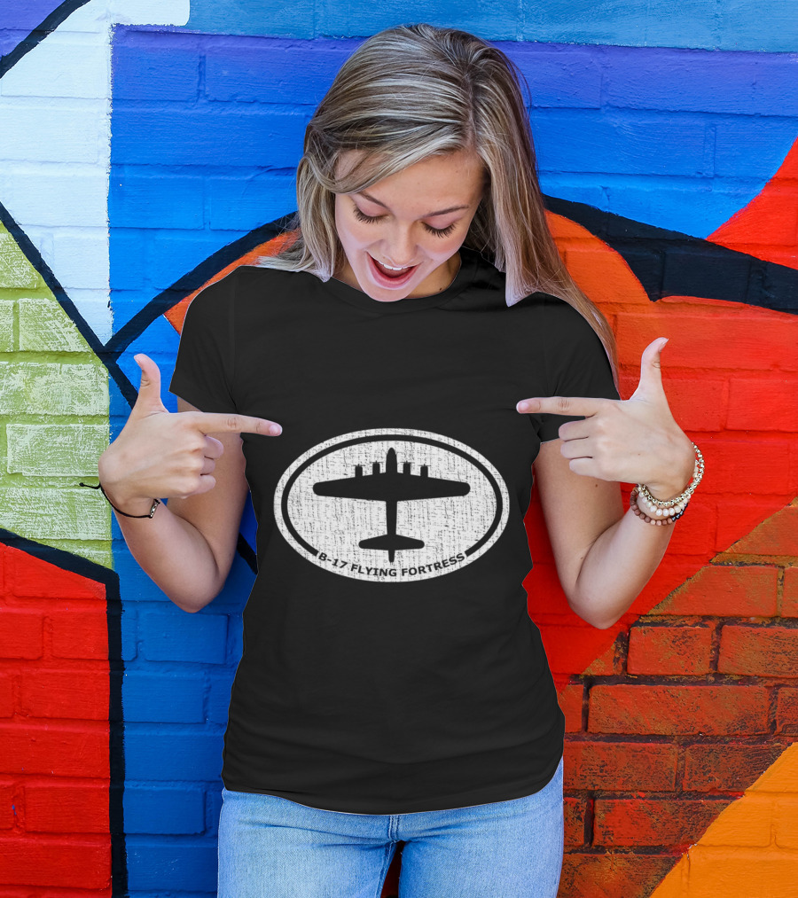 B-17 Flying Fortress WW2 Bomber Airplane Silhouette Oval Emblem T-Shirt