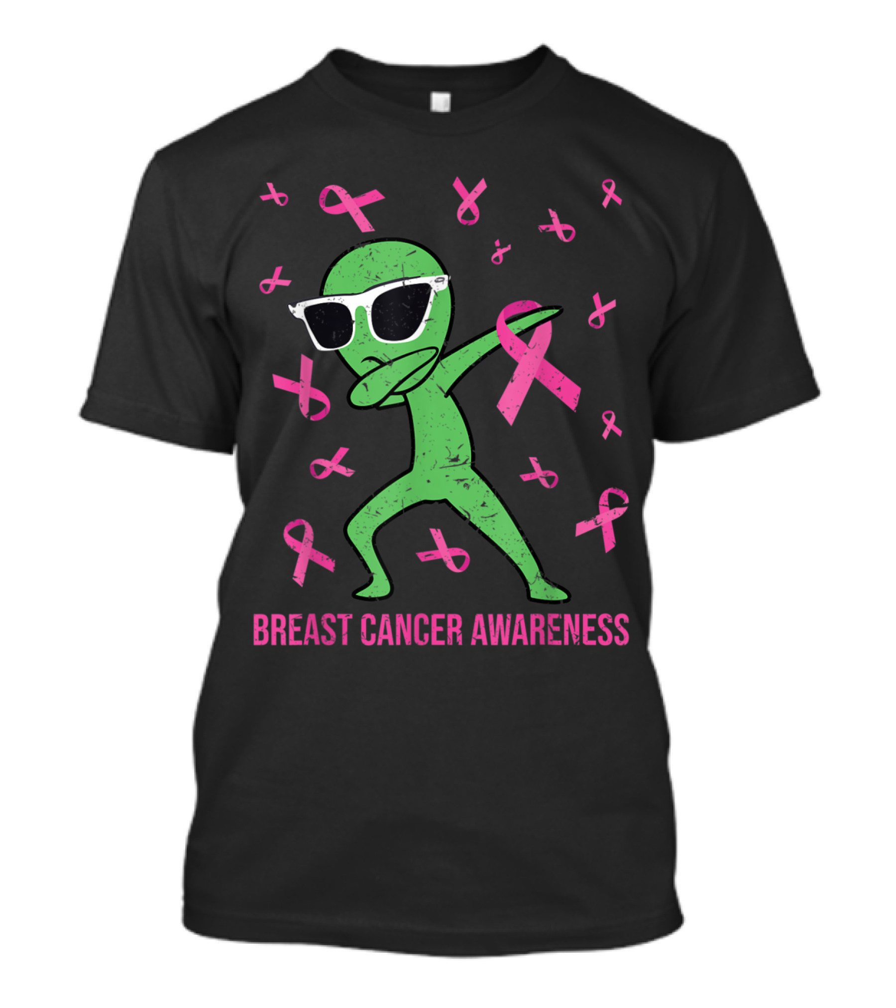 Alien Dabbing Breast Cancer Awareness Pink Ribbons T-Shirt