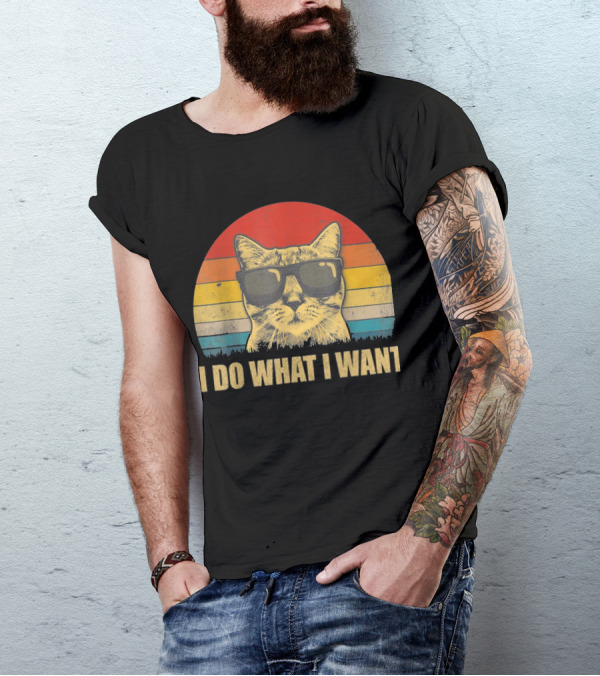 I Do What I Want Best Cat Dad Ever Vintage Cat With Sunglasses T-Shirt