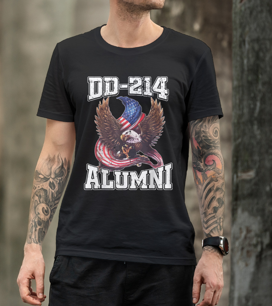 DD-214 Alumni Military Veteran With American Flag And Eagle T-Shirt