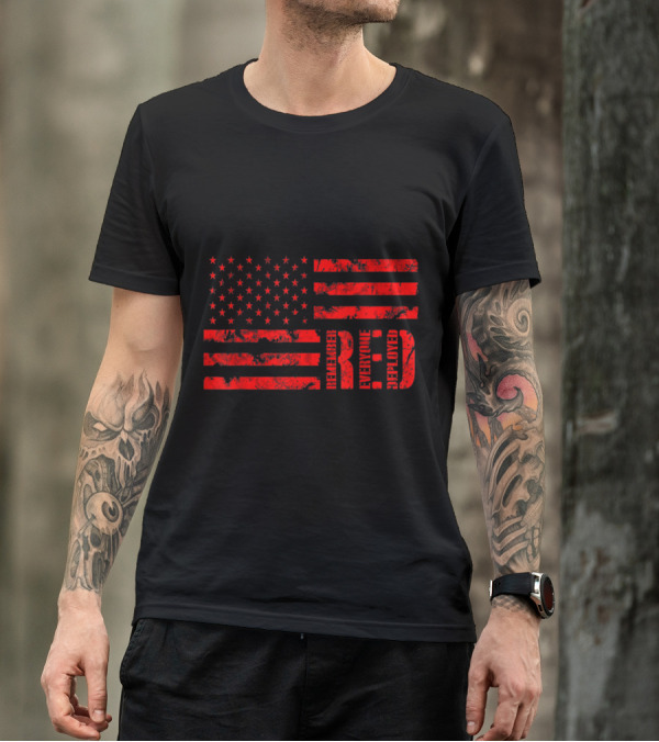 Distressed American Flag RED Remember Everyone Deployed Friday T-Shirt