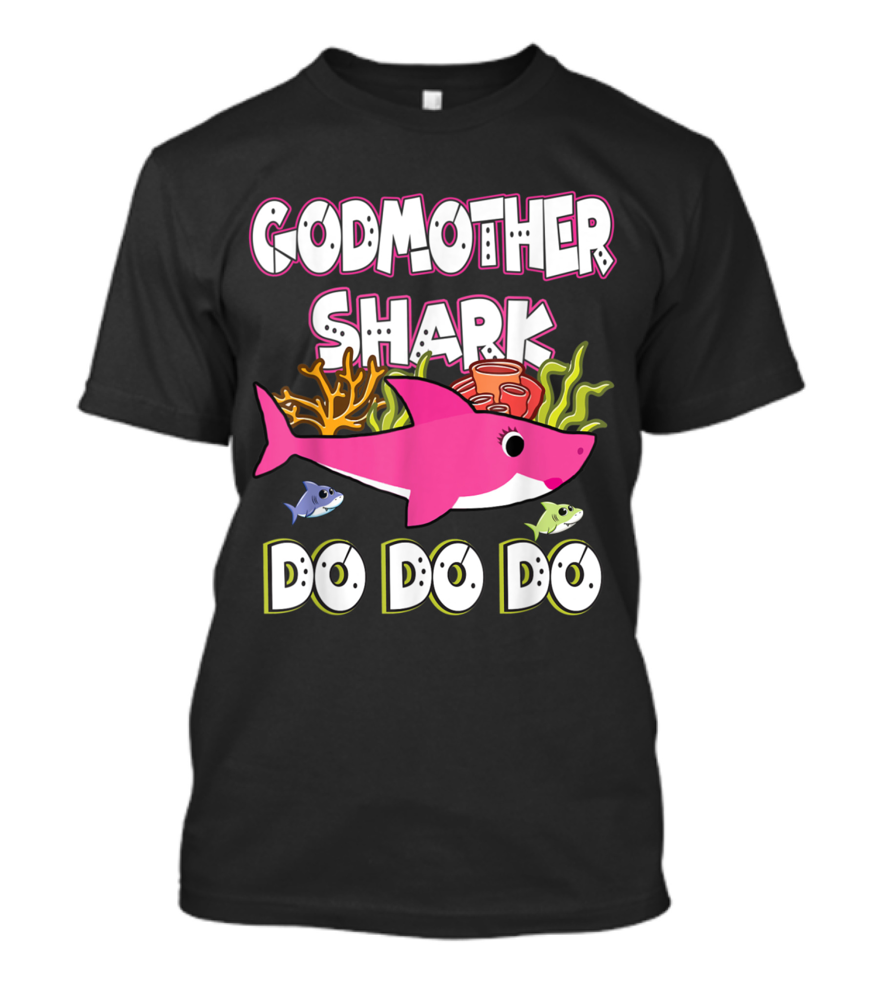 Godmother Shark Doo Doo Doo Pink Shark With Sea Creatures T-Shirt