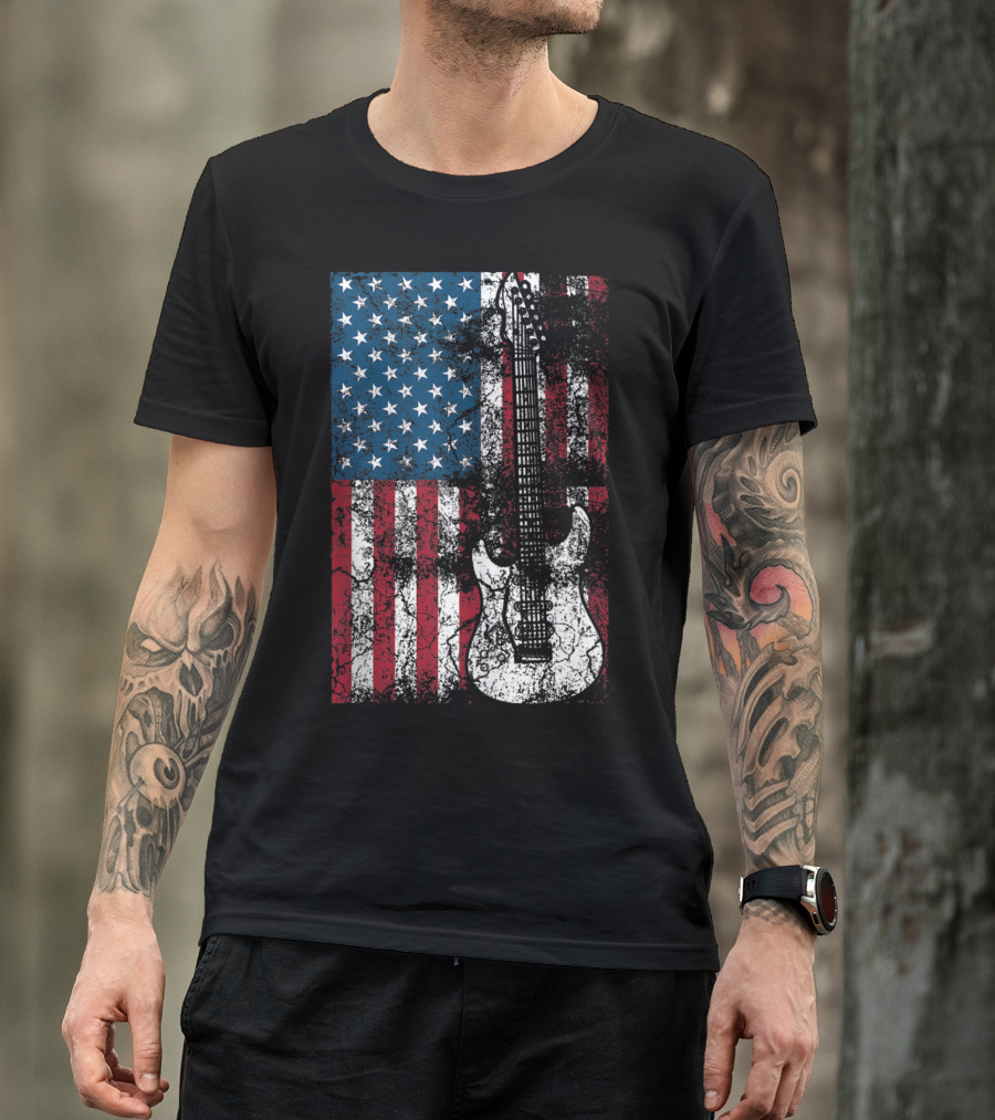 USA Flag Electric Guitar Patriotic Guitar Lovers T-Shirt
