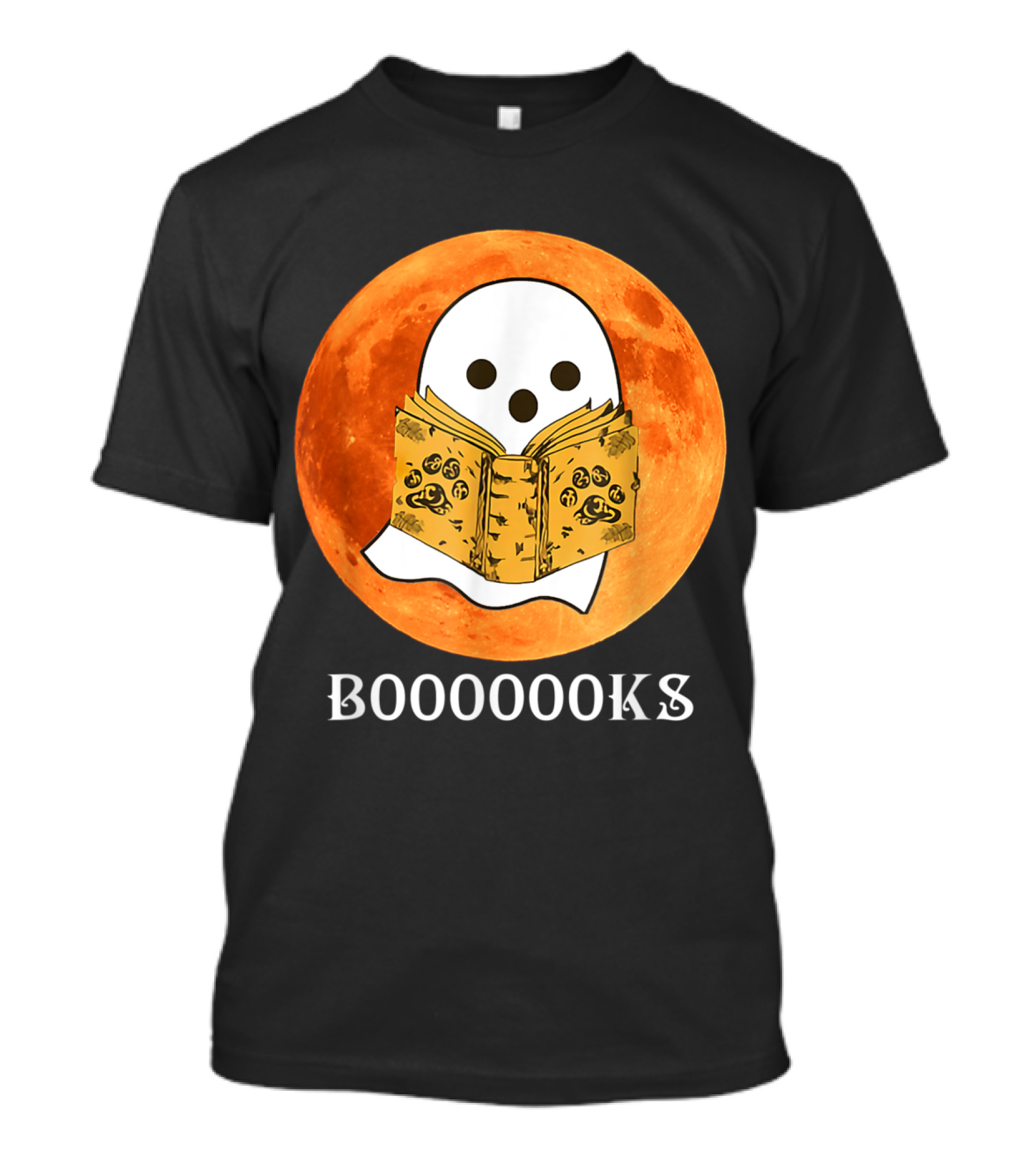 Boooooooks Ghost Reads Books Halloween Costume Boy Moon Background T-Shirt