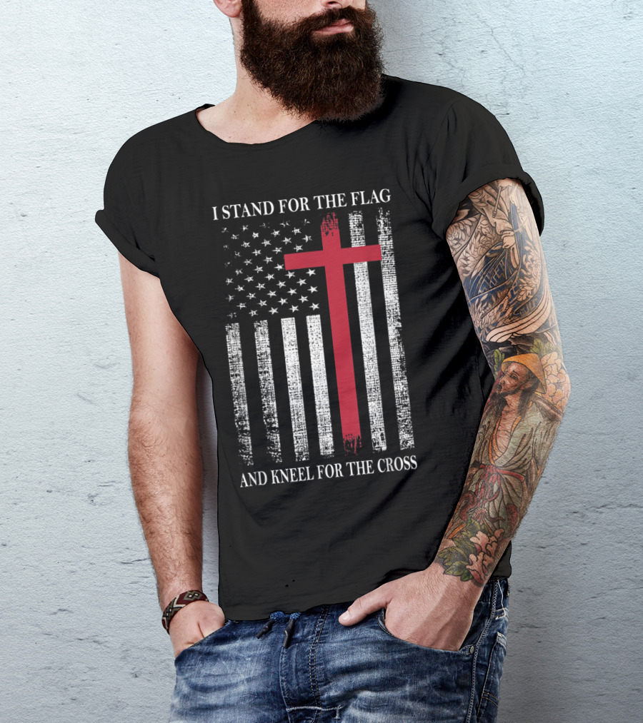 I Stand For The Flag USA Kneel For The Cross American Flag Red Christian T-Shirt