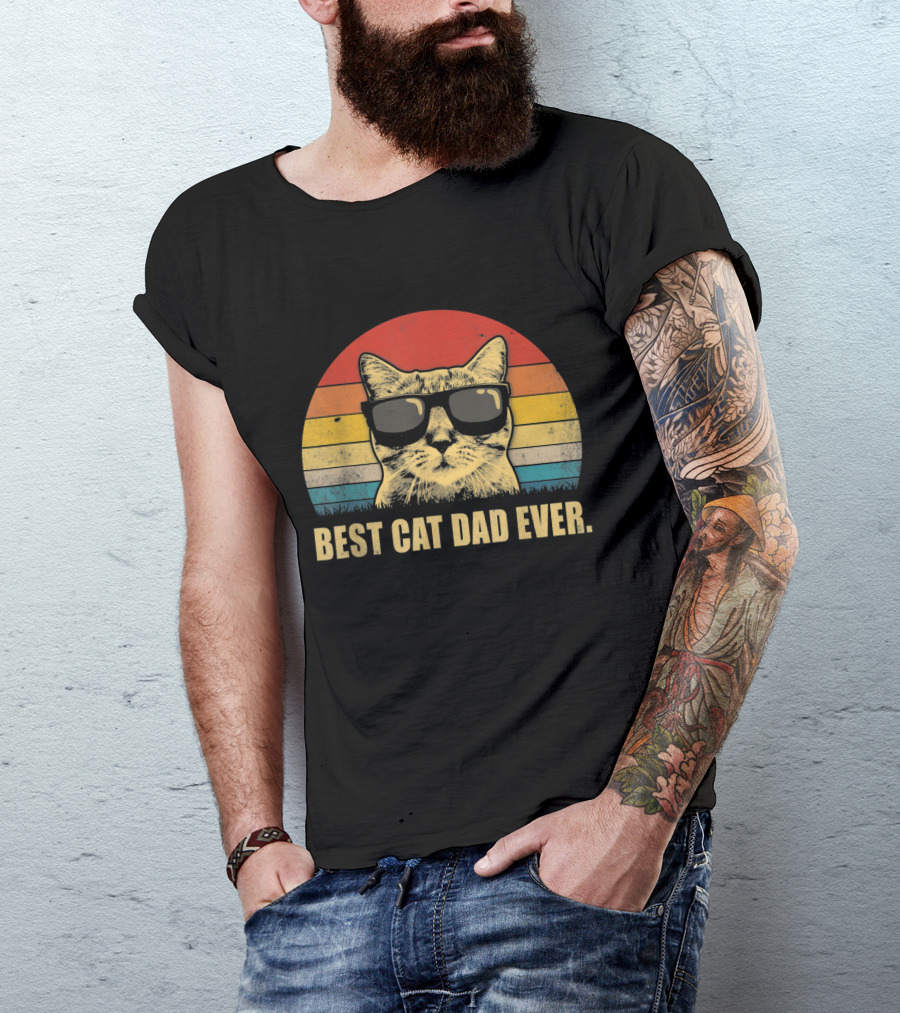 Best Cat Dad Ever Vintage Sunglasses Cat T-Shirt