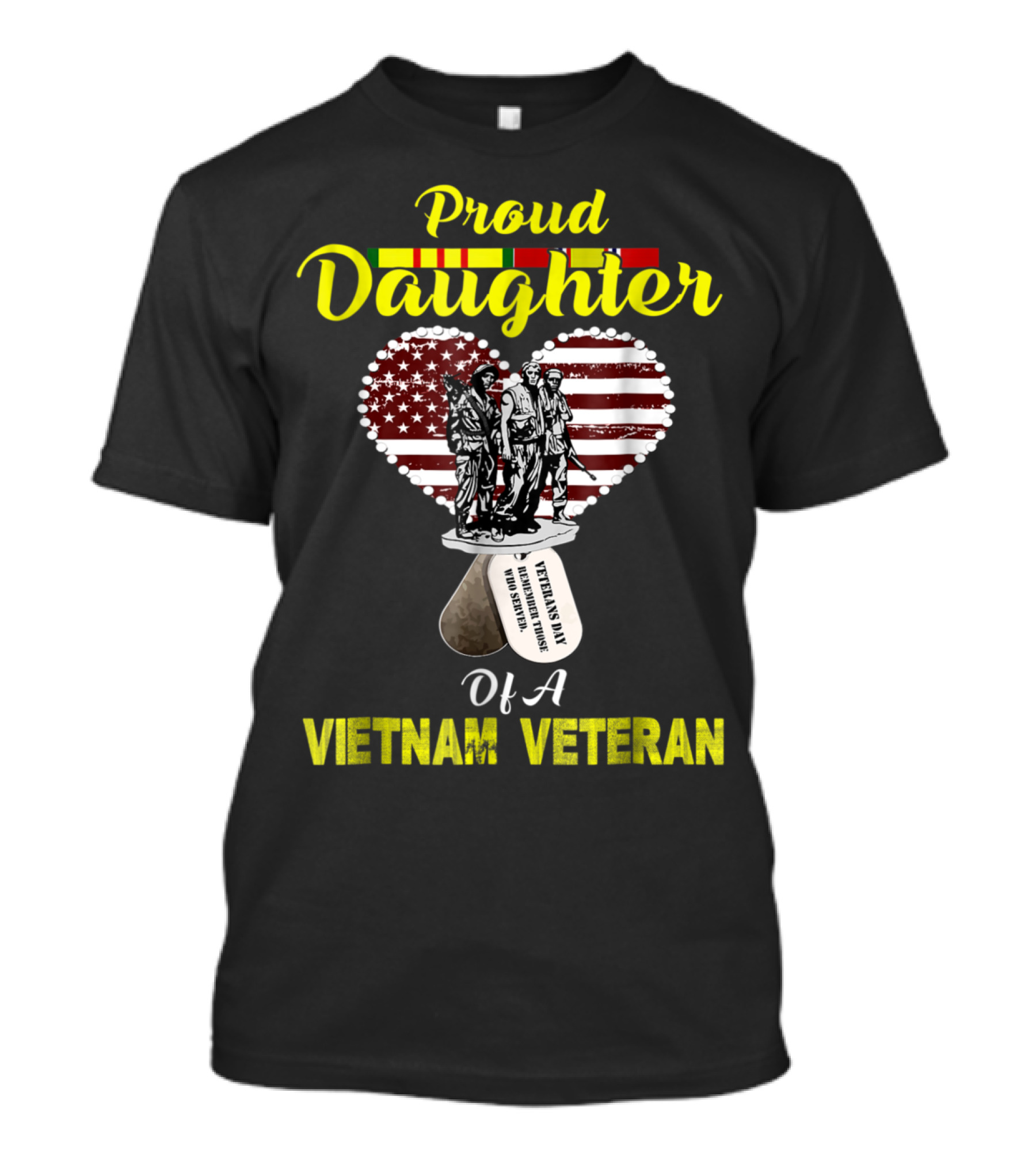 Proud Daughter Of A Vietnam Veteran Veterans Day American Flag Heart Dog Tags T-Shirt