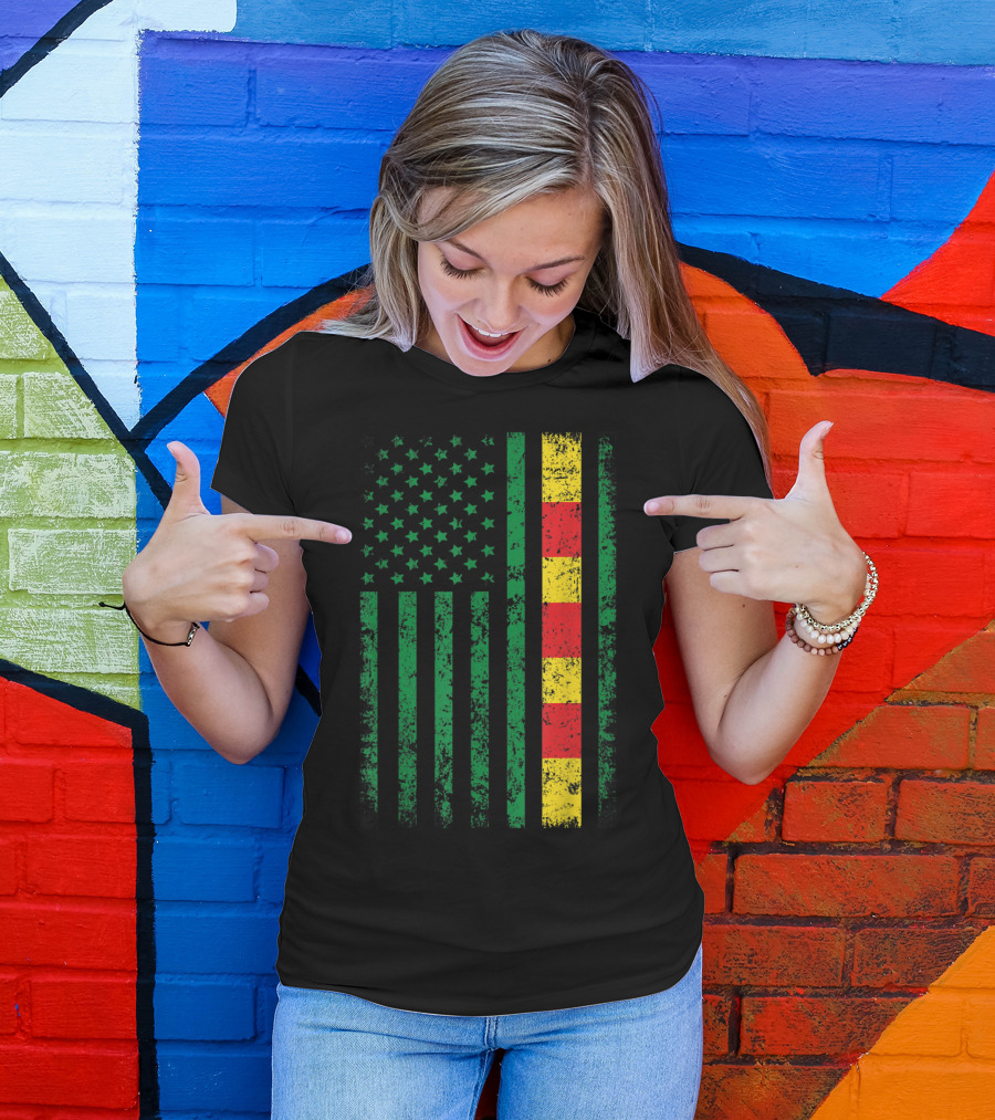 Proud Vietnam Veteran Green Grunge American Flag T-Shirt