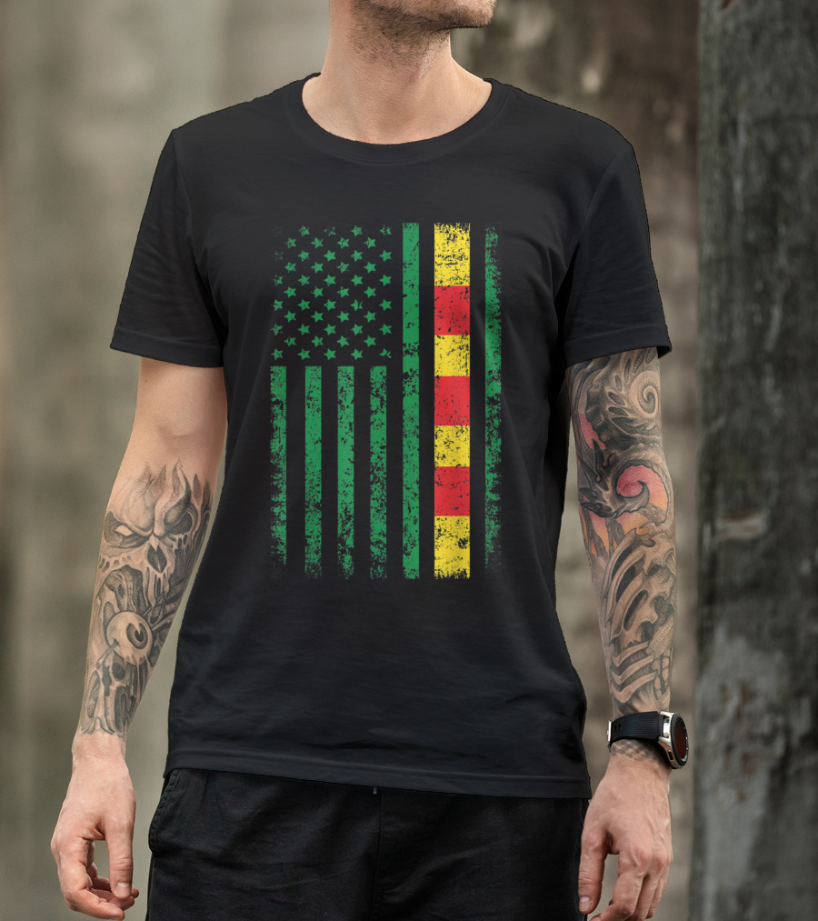 Proud Vietnam Veteran Green Grunge American Flag T-Shirt