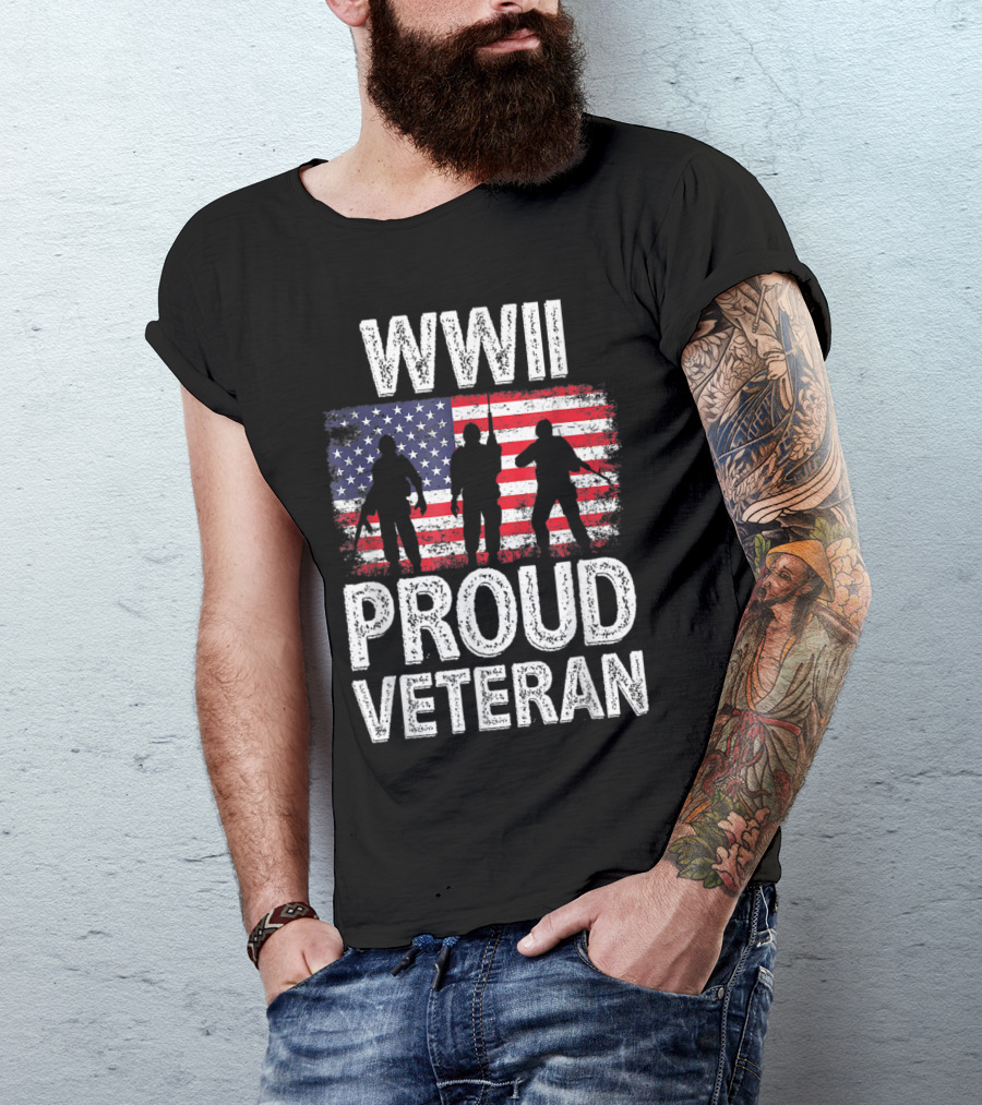 WWII Proud Veteran American Flag T-Shirt