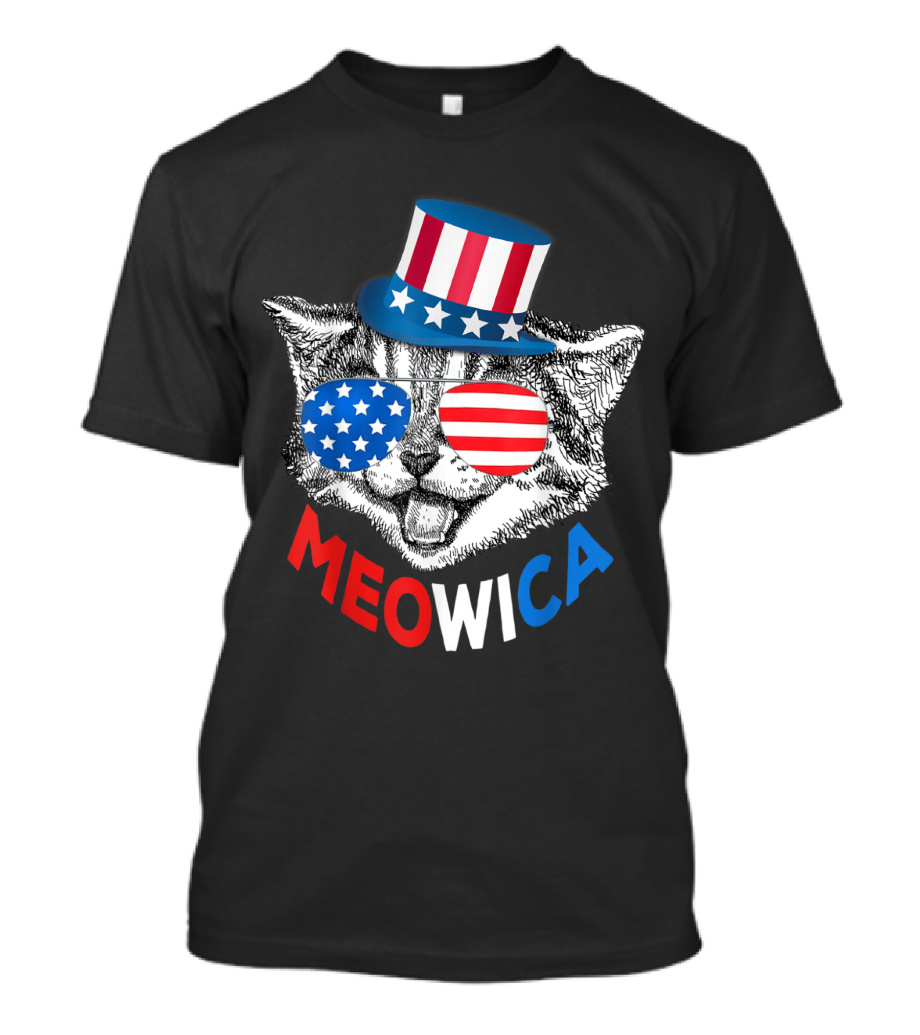 Red White Blue Meowica Cat American Flag 4th Of July T-Shirt