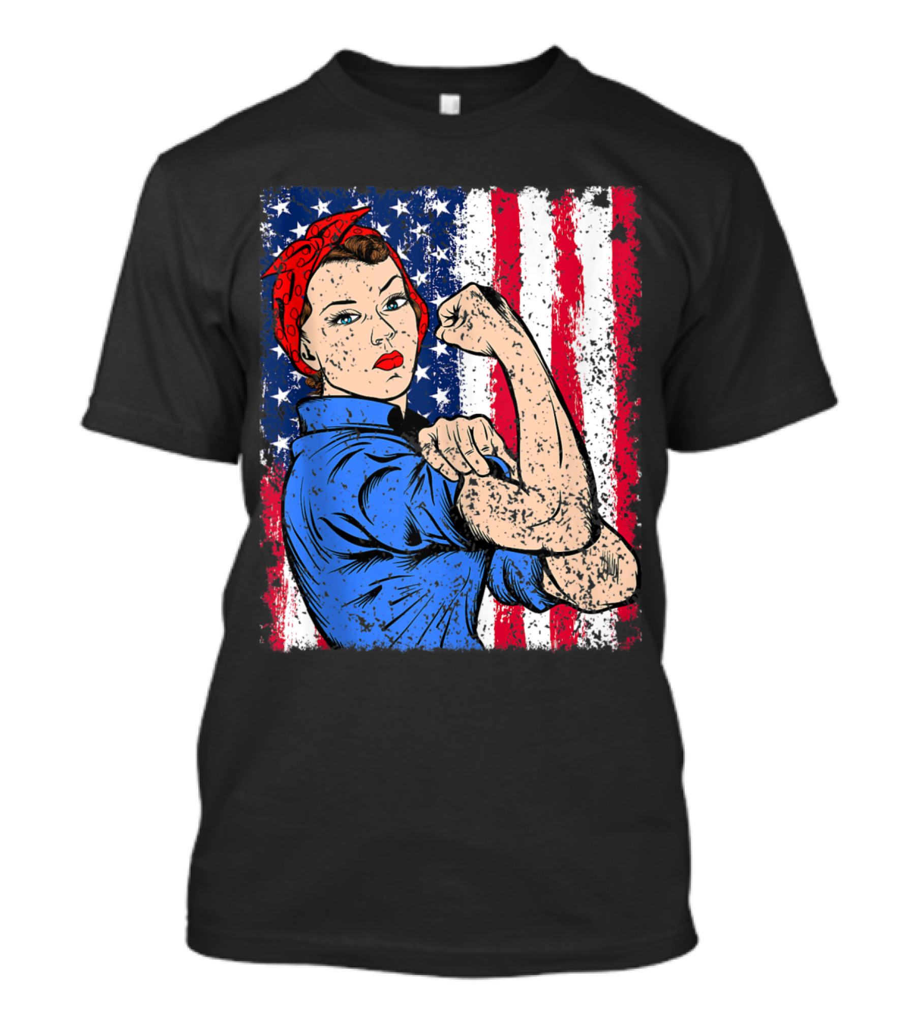 Rosie The Riveter USA Flag Feminist Patriotic 4th Of July T-Shirt