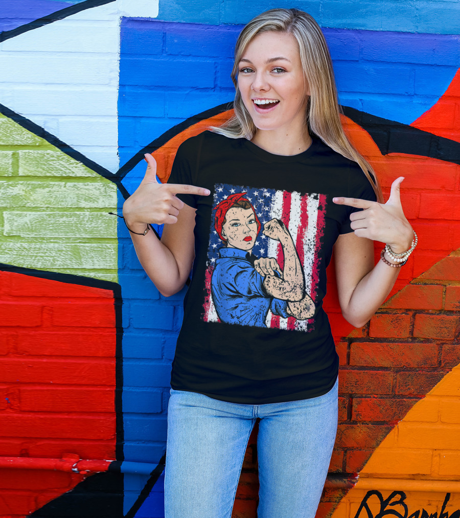 Rosie The Riveter USA Flag Feminist Patriotic 4th Of July T-Shirt