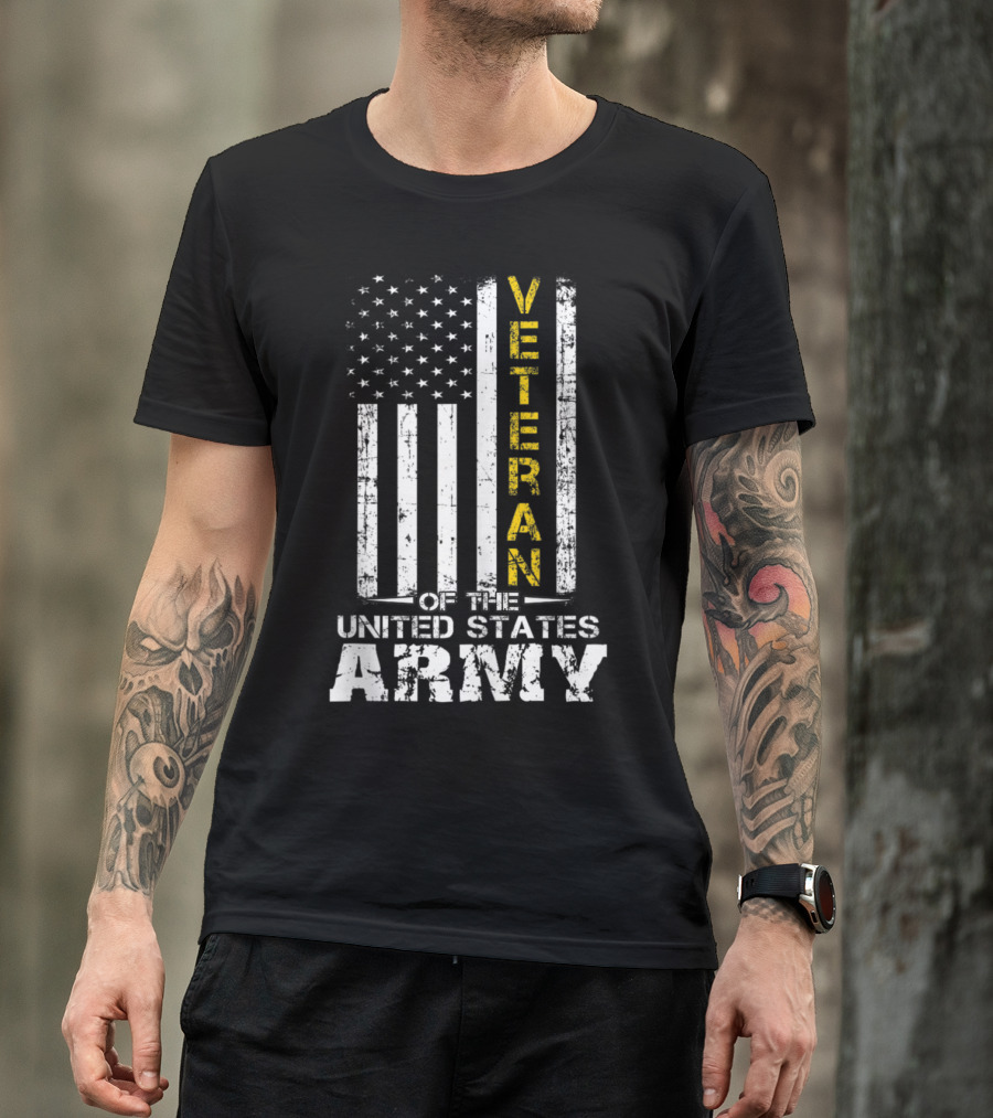 Veteran Of The United States Army Veteran Flag Gold T-Shirt
