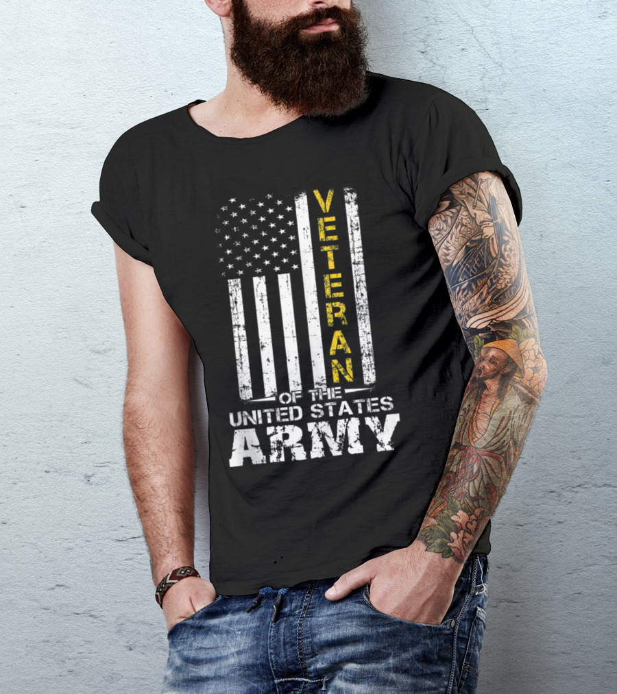 Veteran Of The United States Army Veteran Flag Gold T-Shirt