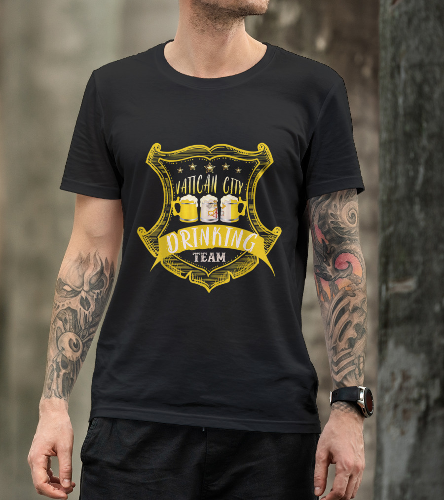 Vatican City Drinking Team Beer Mug Shield With Stars And Yellow Banner T-Shirt