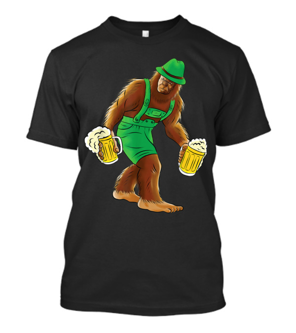 Bigfoot In Lederhosen With Beer Steins Oktoberfest Humor T-Shirt