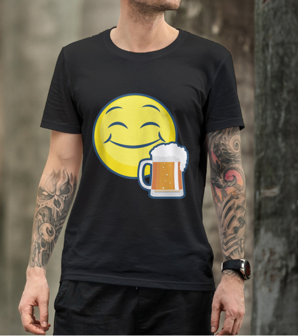 Emoji Yellow Face Beer Funny Drink Day Drinking Smiling Mug T-Shirt