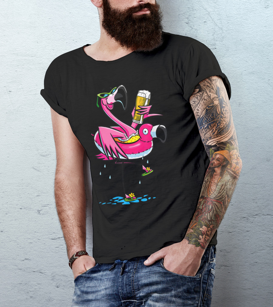 Flamingo Beer Lover Summer Funny Pool Party T-Shirt