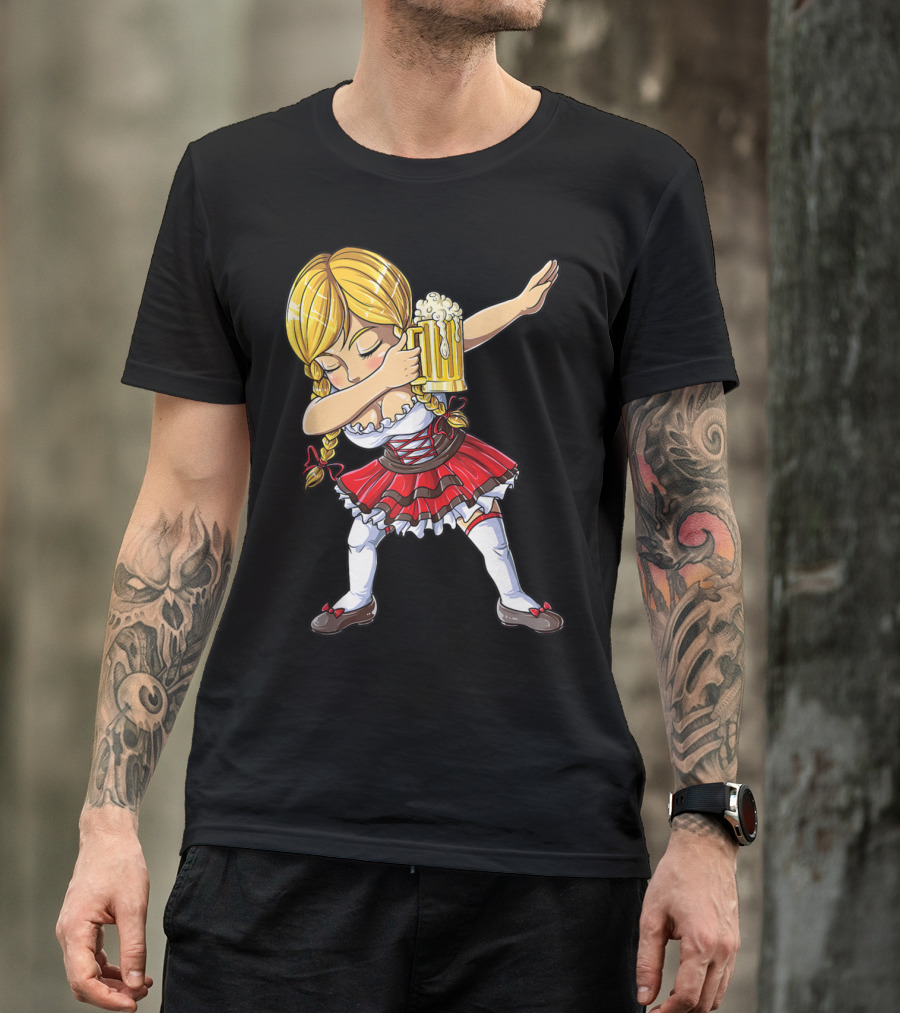 Oktoberfest Dirndl Dabbing German Girl With Beer Mug T-Shirt