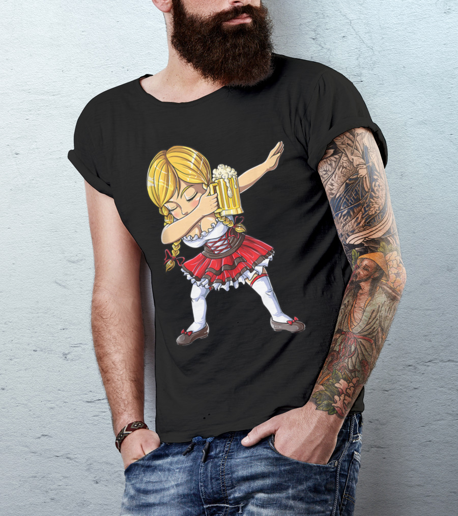 Oktoberfest Dirndl Dabbing German Girl With Beer Mug T-Shirt