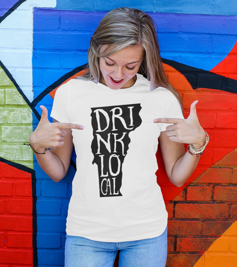Drink Local Vermont State Outline Craft Beer T-Shirt